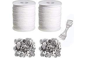 HAPPYTAKEHOME 400 ft Cotton Candle Wick,24 PLY Braided Cotton Candle Making Wicks Spool + 200 Pieces Metal Sustainer Tabs + 1 Piece Centering Device Holder Set for DIY Crafts