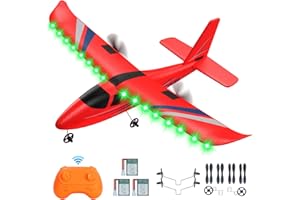 HRZPACT RC Airplane, 2.4GHZ Remote Control Airplane 2CH RC Plane, Hobby RC Airplanes Toy W/ 3 Batteries & Gyro Stabilizer, Easy to Fly for Beginners Kids Boys Girls Adults (Red)
