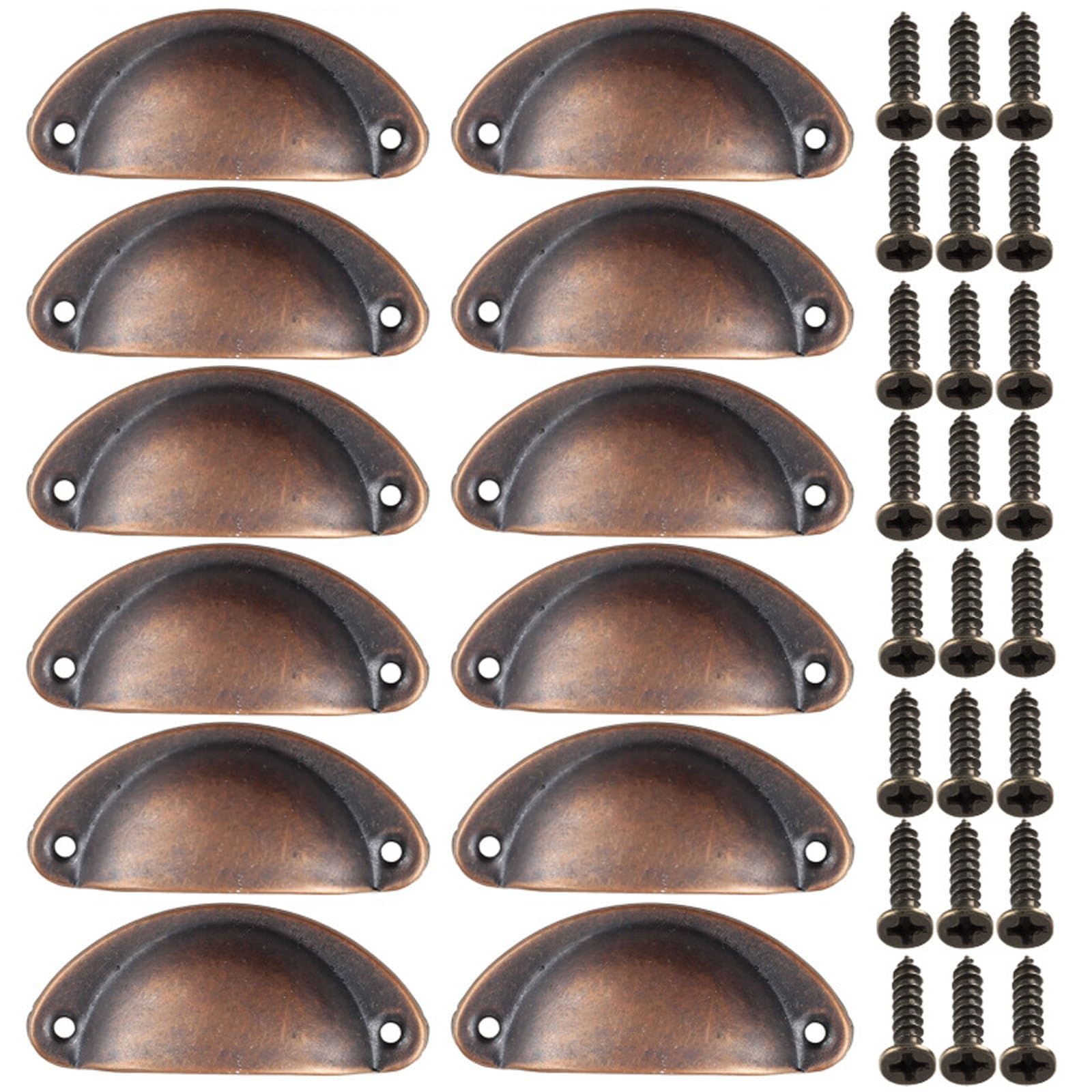 Beilala Kitchen Cabinet Cup Handles, 12 Pack Cupboard Cup Pulls Metal, Rustic Furniture Door Hardware Knobs with Screws for Chest of Drawers Dresser Wardrobe, Copper โ image 1
