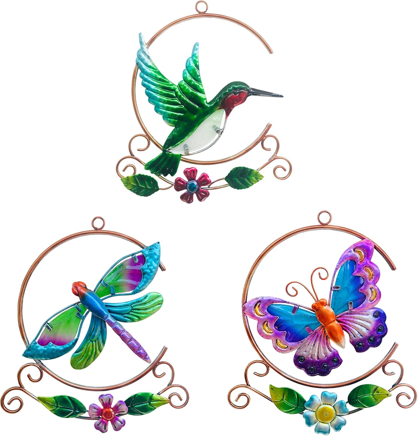 Plaques & Wall Art - Voumsil Hummingbird Butterfly Dragonfly Wall Art Metal Wall Decoration for Patio Balcony Garden Fence Living Room Bedroom Decorative Indoor Outdoor Wall Sculpture (3 Pieces)…