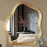 SHYFOY Antique Gold Wall Mirror, Asymmetrical Decorative Mirror for Wall Decor, Irregular Large Ornate Mirrors for Living Room, Wavy Abstract Cloud Mirror, 31.5" L x 27.5" W