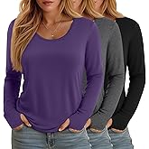Evervibe 3 Pack Women's Plus Size Shirts Long Sleeve Scoop Neck T Shirts Cotton Basic Tops Loose Tees with Thumb Holes