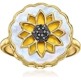 Ross-Simons Yellow Chalcedony, Mother-Of-Pearl and .10 ct. t.w. Black Spinel Flower Ring in 18kt Gold Over Sterling
