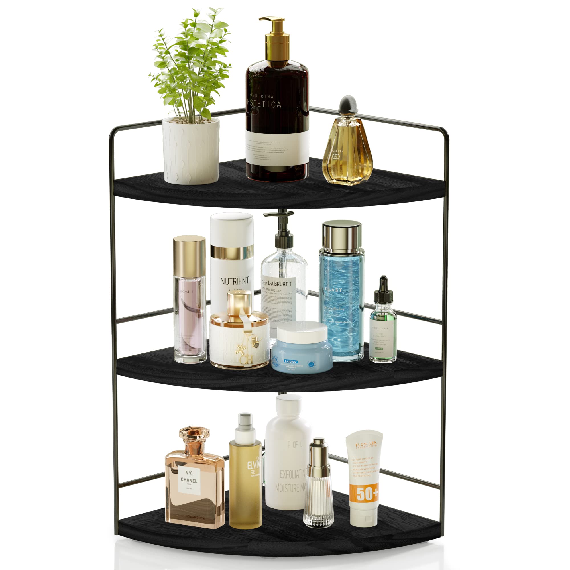 Photo 1 of ZGO 3-Tier Bathroom Organizer Countertop, Corner Bathroom Counter Organizer, Makeup Organizer for Vanity Skincare Organizers and Storage, Bathroom Counter Storage(Black)