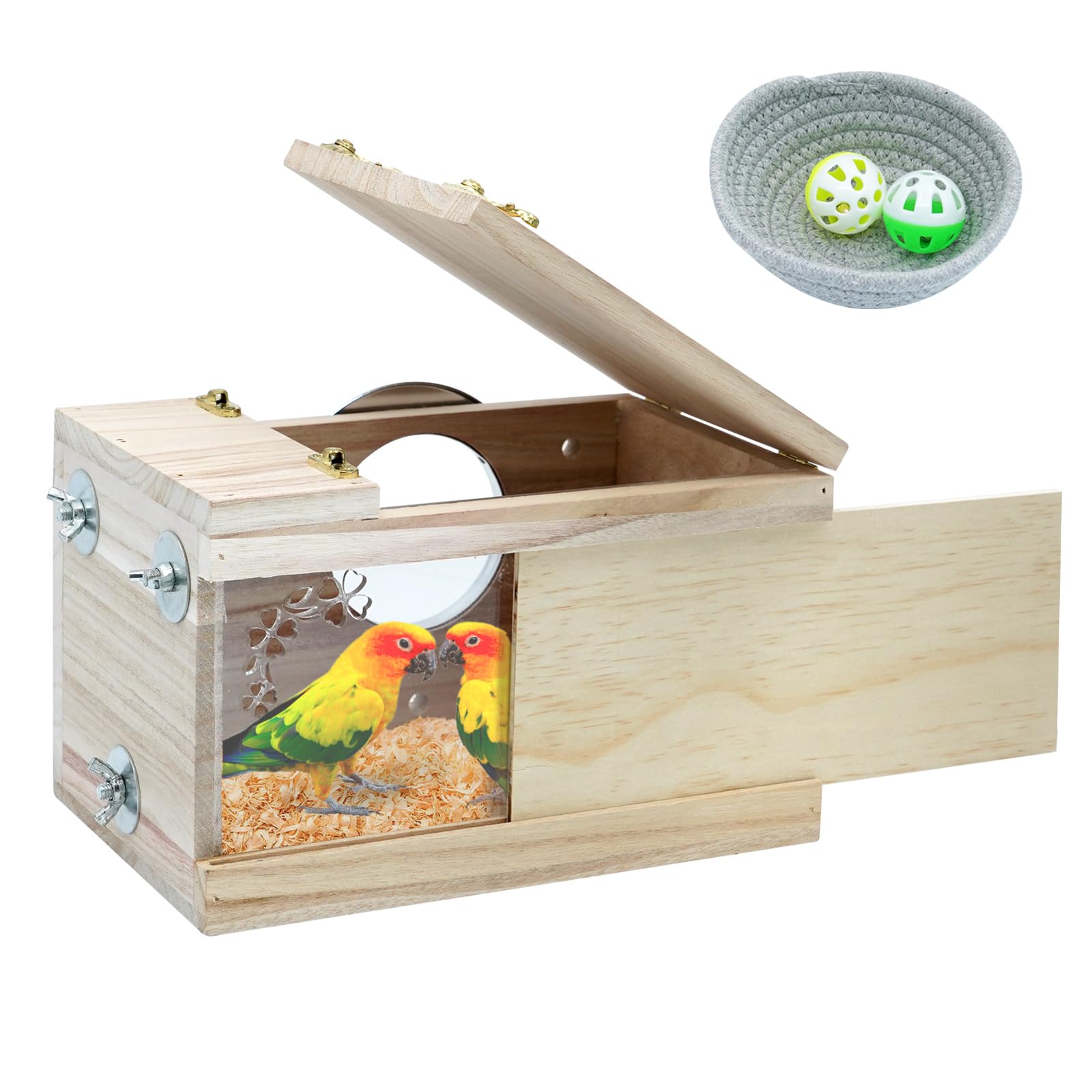 MOGOULUA Bird Nest Box Wooden Parakeet Breeding Nest for Lovebirds Parrotlets Mating Box for wildbirds Pet Budgie Cage House Cockatiel Hatching Coops