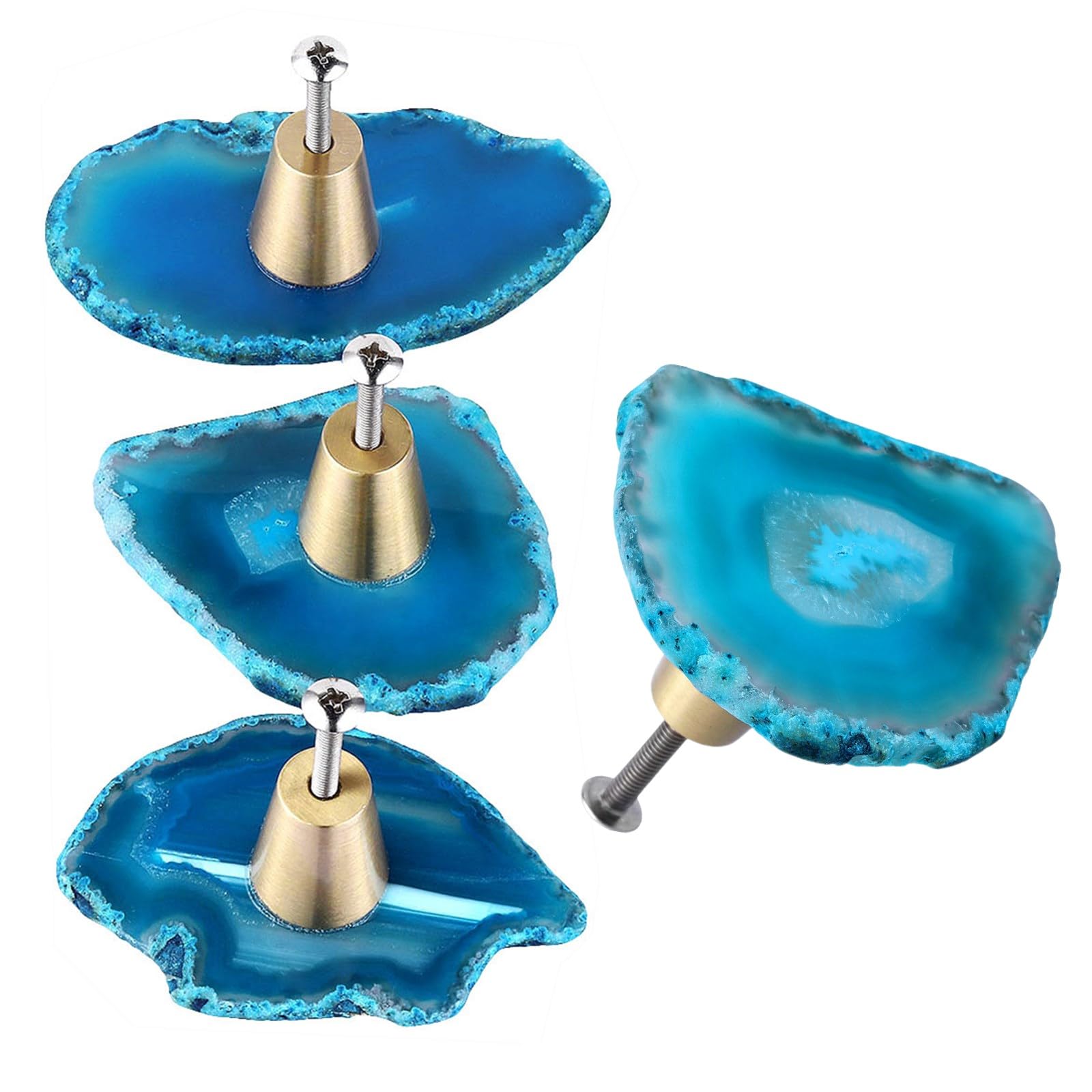 KYEYGWO Blue Agate Slice Cabinet Drawer Knobs Cupboard Door Knobs Pull Handle Knobs for Door Cabinet Drawer Dresser Wardrobe, Pack of 4