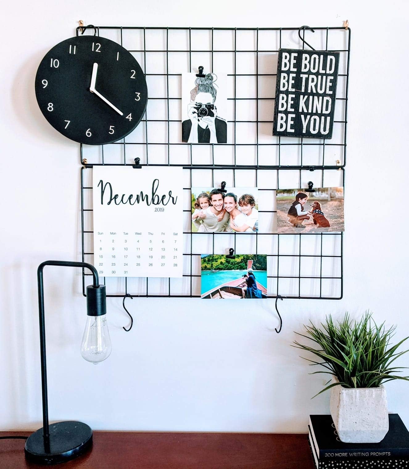Decozy Black Mesh Wire Grid + Hooks [Wall Photo Grid] [Hanging Display] [Wall Storage Organizer] [Workspace Memo Board] Set of 2 - All Hardware Included