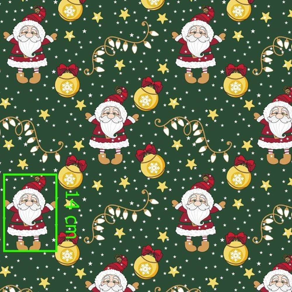 200 x 160 cm 100% Cotton Christmas Cotton Fabric Children Sold by the Metre Craft Sewing Fabric (Santa Claus Ball Stars Green, 200 x 160 cm)