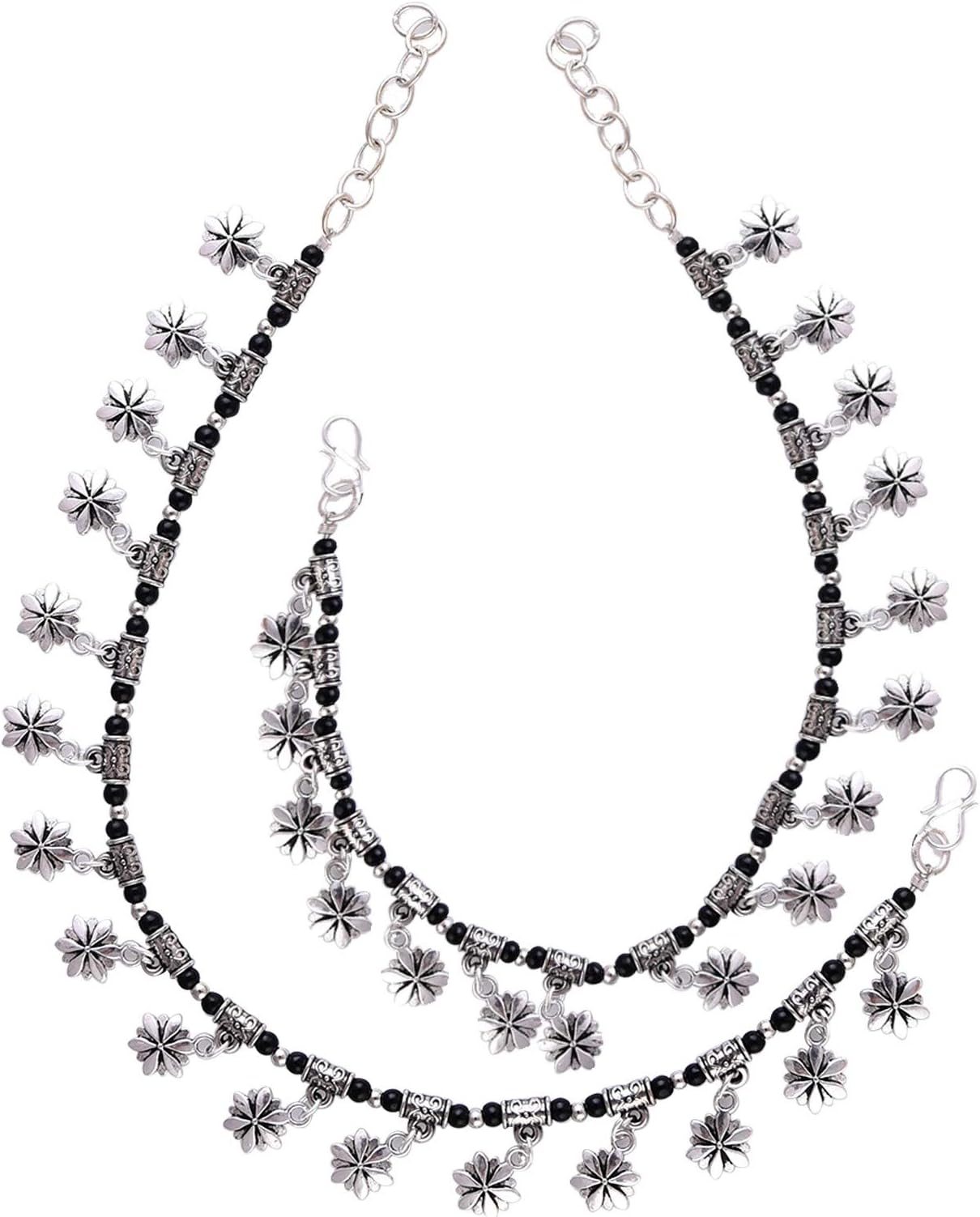 Saissa Oxidised Chain Indian Boho Anklet Jewelry for Girls and Women (1 Pair)