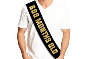 600 Months Old Black & Gold Glitter Sash - Funny 50th Birthday Sash for Him or Her - Party Accessories, Photo Props and Celeb