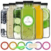 STARSIDE 12 oz Glass Juice Bottles with Lids 6 Pack - Square Reusable Drinking Jars for Juicing, Milk, Kombucha - Includes 1