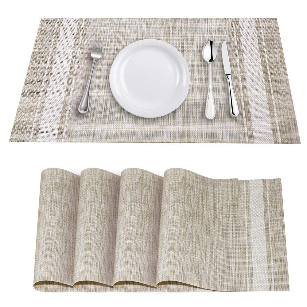 YOSICHY Table Mats Set of 4 Crossweave Woven Vinyl Placemats Heat Resistant Non-Slip Kitchen Placemats for Dining Table Washable Easy to Clean(White)