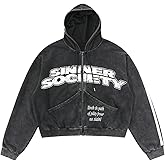 SweatyRocks Men's Letter Graphic Zip Up Hoodie Sweatshirt Y2k Streetwear Jacket Grunge Fall Clothes