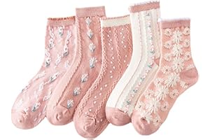 MarJunSep Cute Floral Crew Socks for Women Teen Girls Flower Cottagecore Frilly Vintage Fancy Cotton Socks