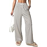 EVALESS Women's Striped Pants Spring Summer 2026 Comfy Pajama Pants High Waist Wide Leg Lounge Pants Lightweight PJ Bottoms