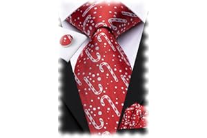 Hi-Tie Christmas Ties for Men Xmas Silk Necktie Pocket Square Cufflinks Set Festival Party Prom