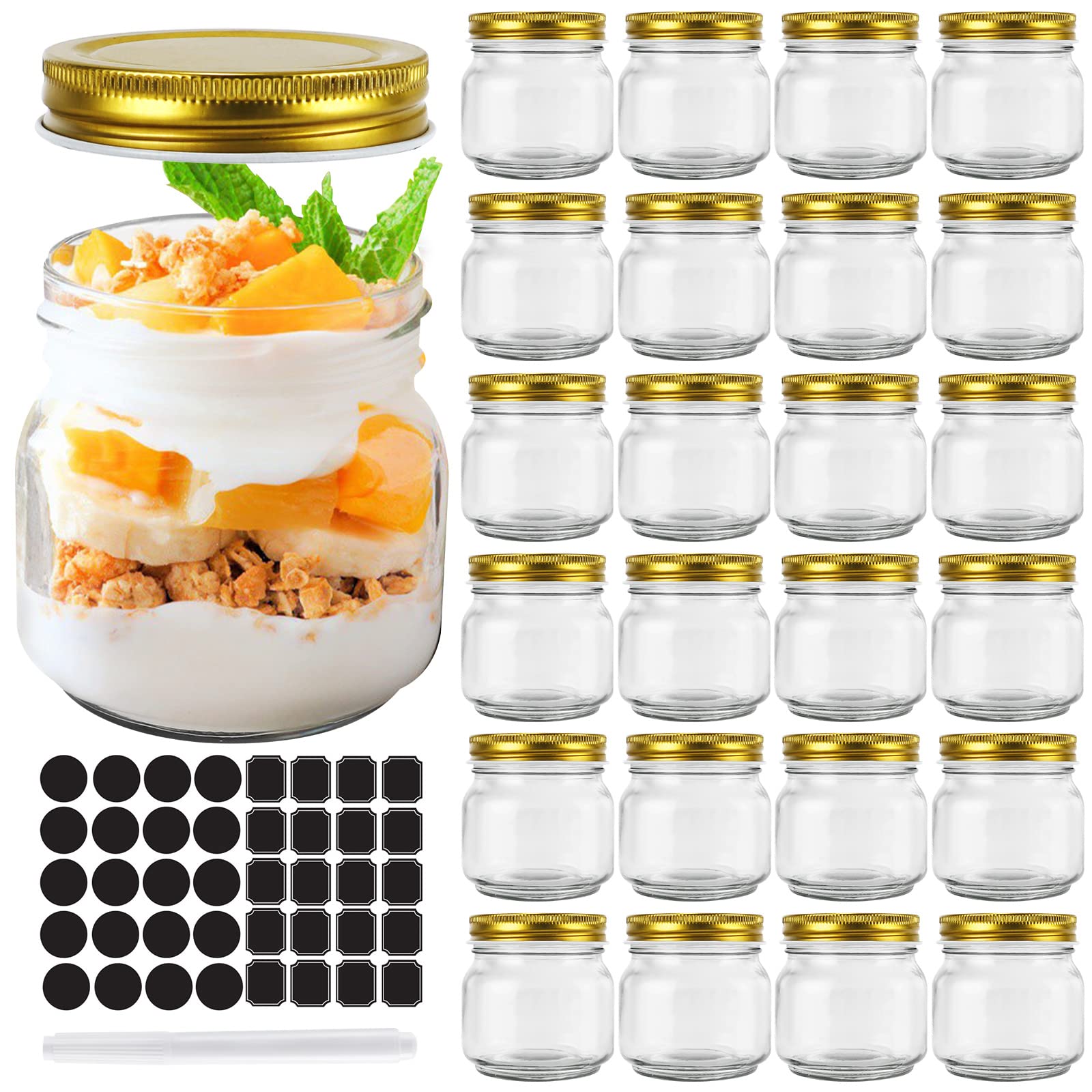 STARSIDE 24 Pack 8oz Glass Mason jars With Regular Mouth Lids, 250 ml ...
