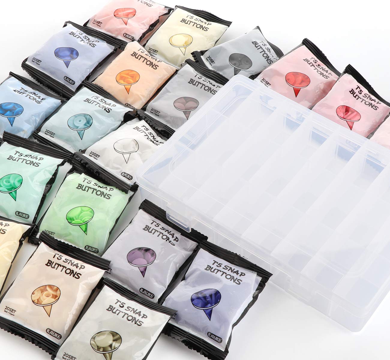 Lemonfilter Snap Button with Snap Pliers Kit, 400 Sets Snap Fastener T5 Plastic No-Sew Buttons, Starter Fasteners Poppers Press DIY Studs Kits for Sewing Clothing & Diapers Rain Coat Crafting
