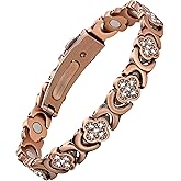 Feraco Pure Copper Bracelets for Women, Ultra Strength Magnetic Therapy Bracelet for Pain Relief with Neodymium Magnets & Sparkling Cubic Zirconia, Adjustable, Infinite Clover Jewelry