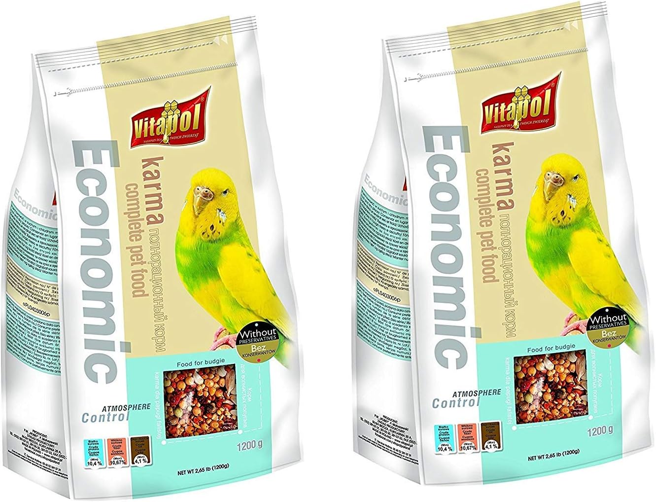 Pupkart Vitapol Economic Bird Food for Budgies Bag (1200 g) - Pack of 2