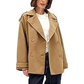 Majdan Women's Double Breasted Short Peacoat Winter Wool Blend Coat Oversized Jacket with Pockets