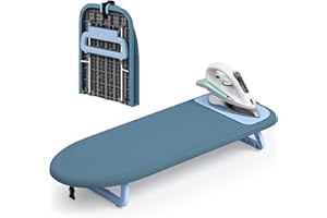 APEXCHASER Ironing Board Foldable with Blue Silicon Iron Mat, Tabletop Small Iron Board with Heat Resistant Cover, Portable I