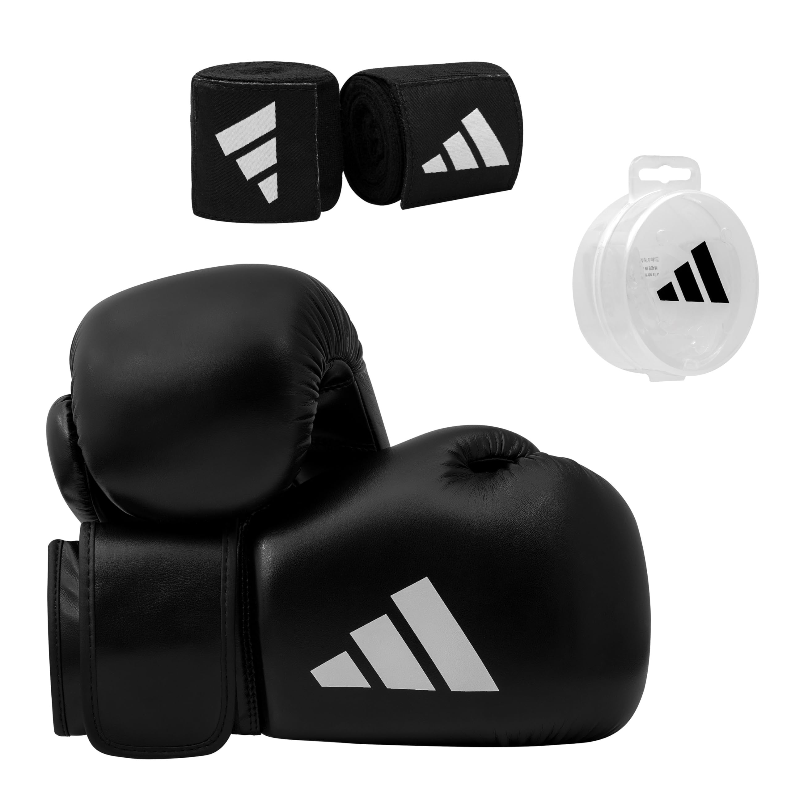 adidas Speed 50 Boxing Kit (Boxing Gloves + Wraps + Mouthguard), Black , 12 oz
