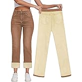 KDF Women's Fleece Lined Jeans Women High Waisted Straight Leg Jeans Winter Fleece Lined Jean Pants