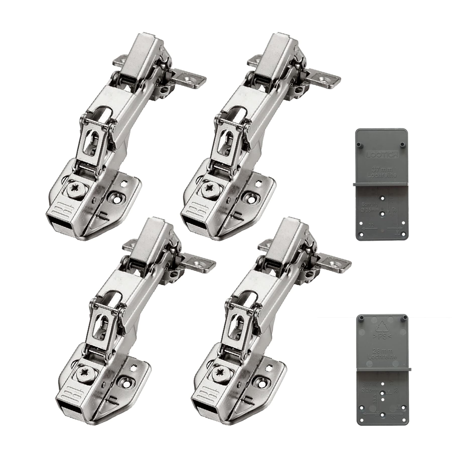LOOTICH Clip-On 165 Degree Embed Hinges 35mm with Hydraulic Damper for Kitchen Cabinet Cupboard Wardrobe Door Metal Soft Close Hinge with Cushioning Pack of 4