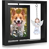 Babepets Dog Memorial Gifts for Loss of Dog, Rotating Wooden Picture Frame with Resin Angel Statues Holds 4x6 Photo, Loss of Dogs Cat Sympathy Gift, Pet Loss Remembrance Bereavement Keepsake (Black)