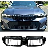 Mengjiesi G20 Grille Front Kidney Color Grill Compatible with BMW 3 series G20 G21 LCI 2023-2025 Double Slats Gloss Black Grills (For 3er G20 2023+ LCI)
