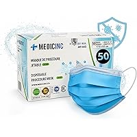 Medicinc 4-Ply Disposable Masks -| Breathable Face Mask with Soft Ear Loops and Nose Wire | Lightweight and Comfortable Fit