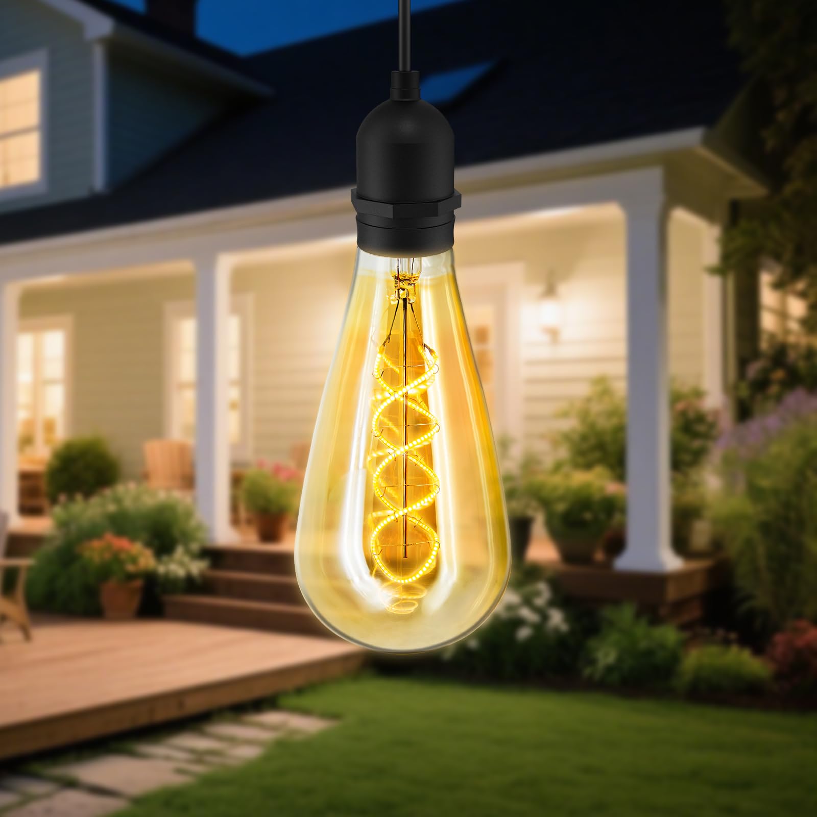 Photo 1 of Hanging Solar Lights Glass Edison Bulbs Solar Powered Lantern Outdoor Waterproof LED Garden Decorative Light for Patio Yard Tree (1-Pack)