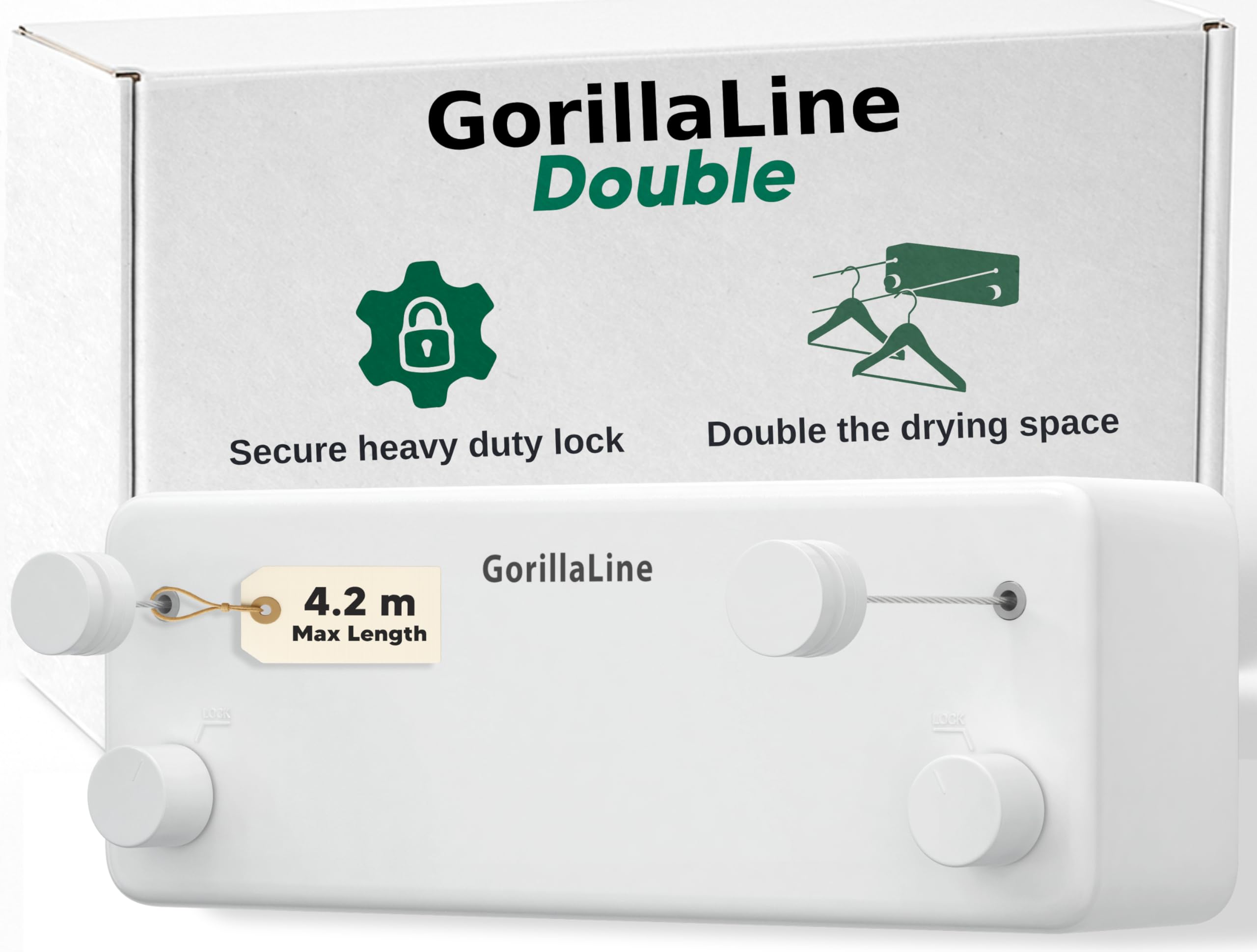 GorillaLine- Retractable Washing Line, Clothes Lines for Outside, Extendable Washing Line Rope 4.2m, Indoor and Outdoor Clothes Line