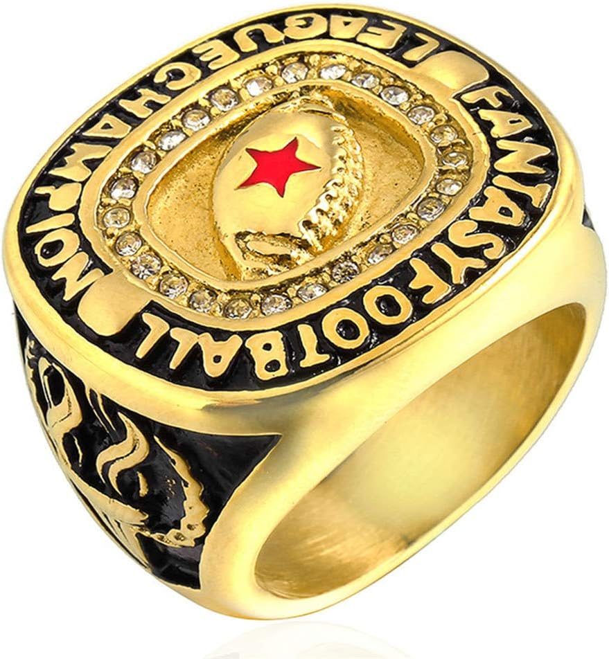Wibbosad Mens Hip Hop Punk Red Ruby Star Enamel Diamond Retro Gold Rings in Stainless Steel