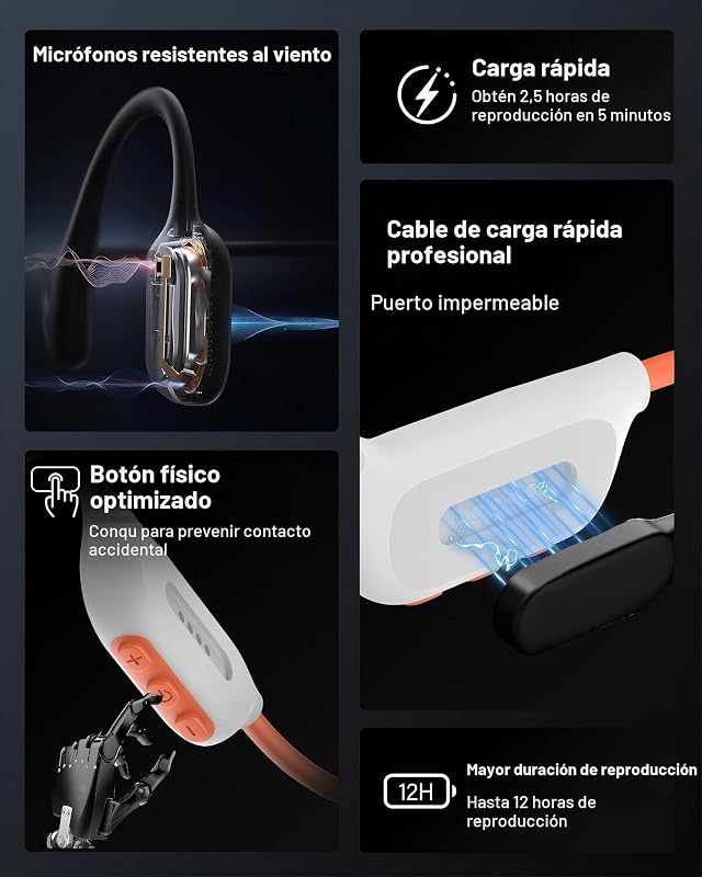 Auscultadores de natação por condução óssea, IPX8, MP3 8 GB, Bluetooth 6.0