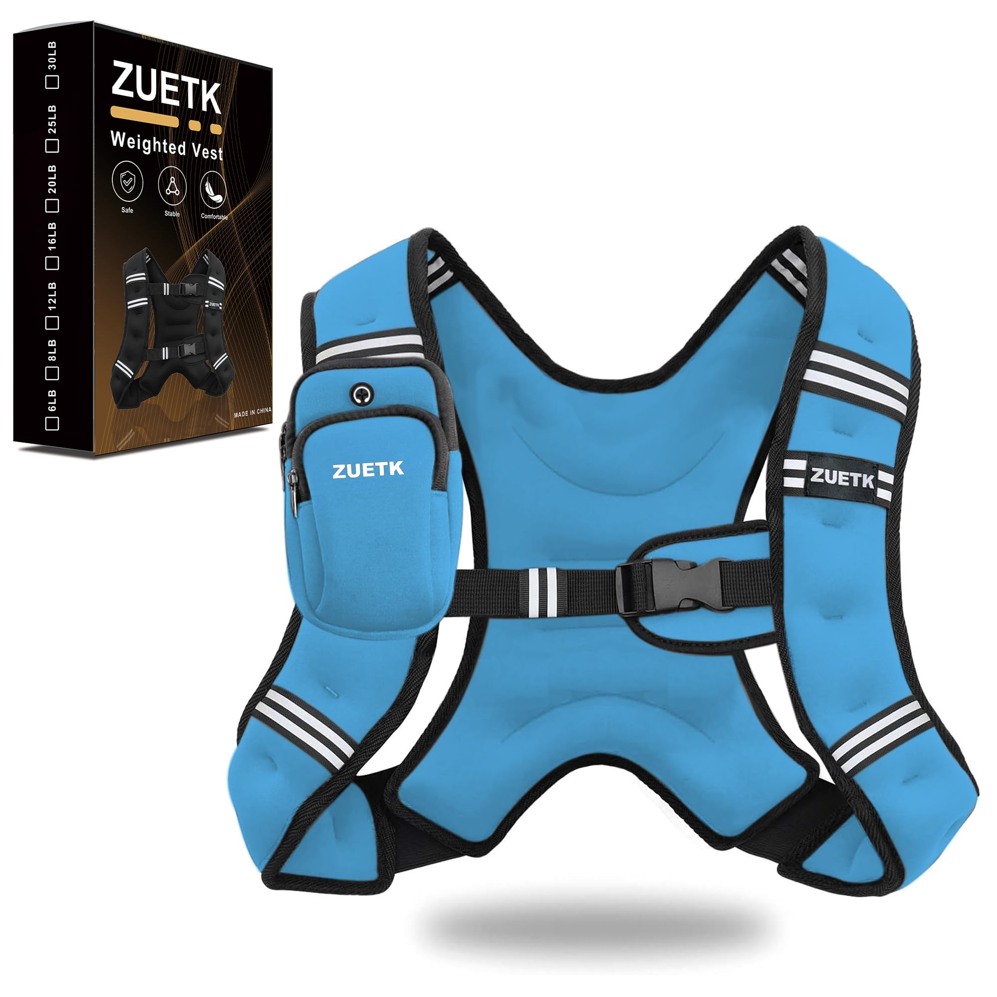 Photo 1 of ZUETK Weighted Vest, 6lb/8lb/12lb/16lb/20lb/25lb/30lb Weight Vest with Reflective Stripe, Weighted Vest for Men Women Workout Equipment for Strength Training, Running, Jogging, Fitness, Weight Loss