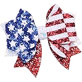 4th of July Bow Clips Independence Day Hair Bows Clips Red Blue Glitter Star Girls Bow Design Patriotic Parade Hair Decoration for Children Girls Women Party Supplies