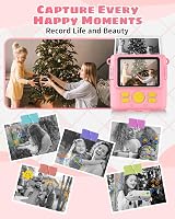 YKSLEMON Instant Print Camera for Kids 1080P 32G SD Card Pink 3 Print Rolls view 5