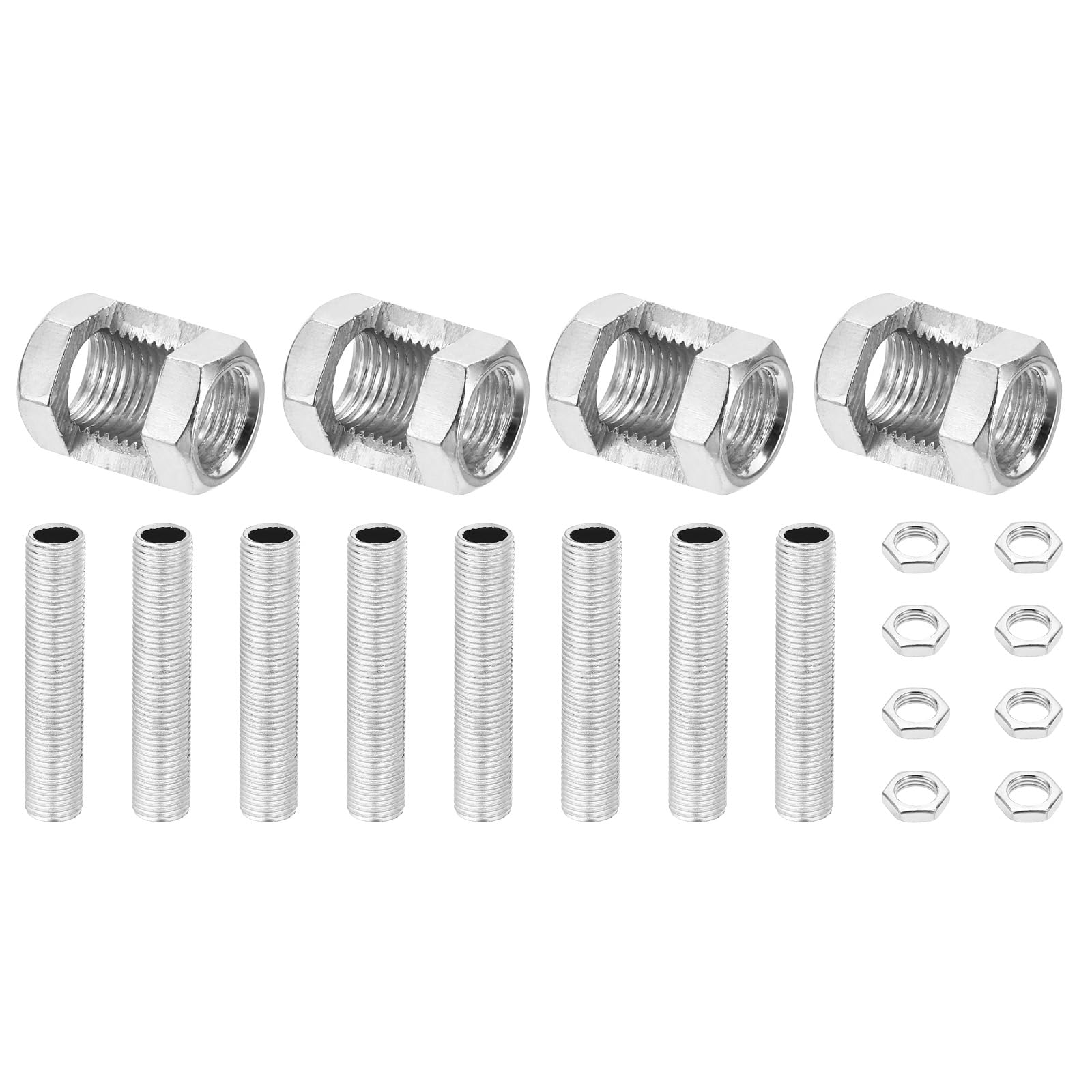 PATIKIL M10 Fine Thread Lamp Pipe Repair Parts Kits, 20 Pcs M10×20 Metal Hexagon Open Coupling Nut with Threaded Pipe and Hex Nut for Light Extension Rod