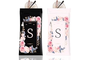 Anikathy 2Pcs Initial Letter Sunglass Eyeglass Glasses Case Soft PU Leather with Cleaning Cloth Cute for Men Women Girs