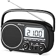 Audiocrazy Portable Radio AM FM with Bluetooth,Built-in Rechargeable Battery/Plug in Wall/4*D Cell Battery Operated Radio, Digital Time Display for Home,Outdoor,Gift,Seniors Black