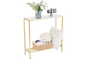 Wimarsbon 29.5" Sofa Tables, Narrow Console Table, 2 Tier Thin Sofa Table, Small Entryway Table with Shelf, Side Display Table, Metal Frame Sturdy for Hallway, Living Room (Gold Frame White-2)