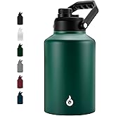 BJPKPK One Gallon(128 oz) Insulated Water Bottle, Dishwasher Safe Stainless Steel Jug, BPA Free Jug with Ergonomic Handle & Anti-slip Bottom, Large Water Bottle, Army Green