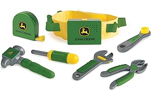TOMY John Deere Deluxe Talking Toolbelt - 7-Piece Kids Tool Set - Interactive Construction Toys - Interactive Toddler Tools Playset - Green - 7 Count - Preschool Toys Ages 2 Years and Up
