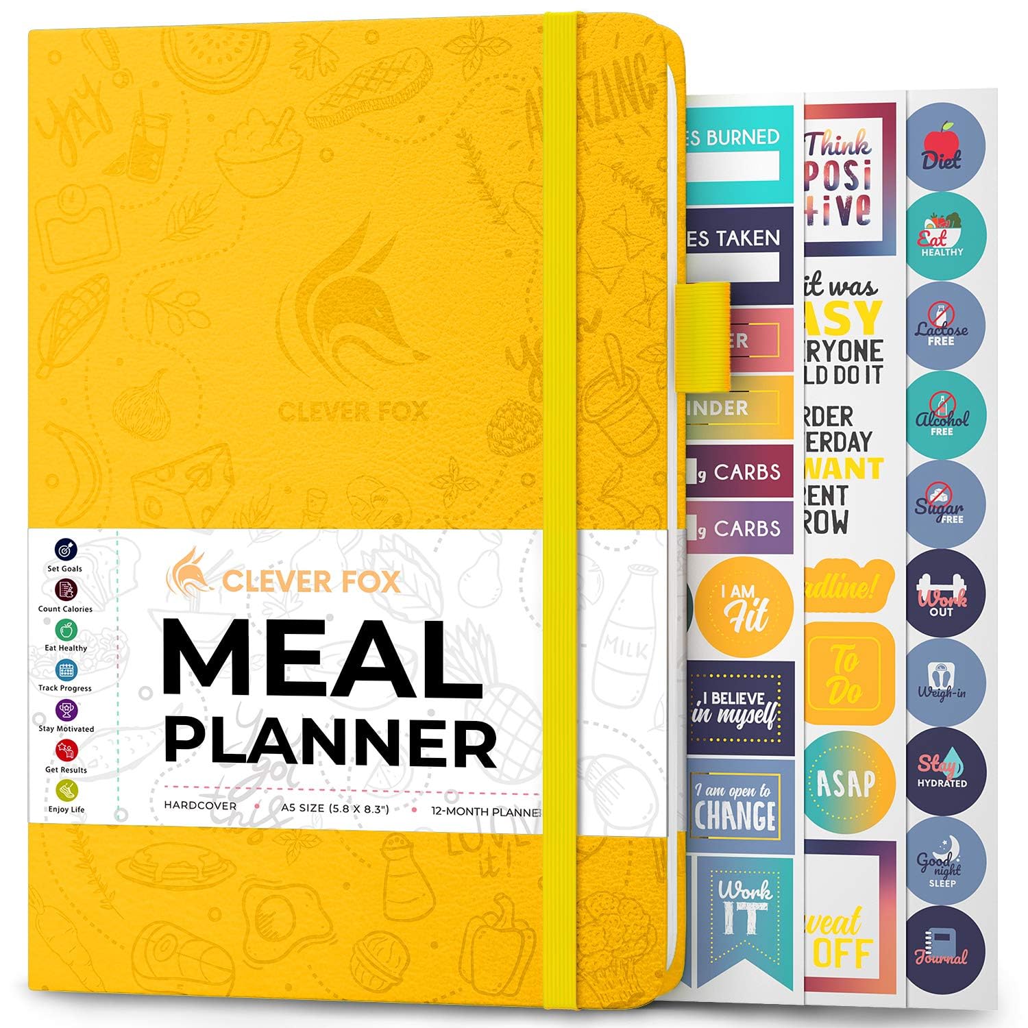 Clever Fox Weekly Meal Planner - Weekly & Daily Meal Prep Journal with Shopping and Grocery Lists for Menu Planning, Healthy Diet & Weight Loss Tracking, Lasts 1 Year, Undated, A5 - Amber Yellow