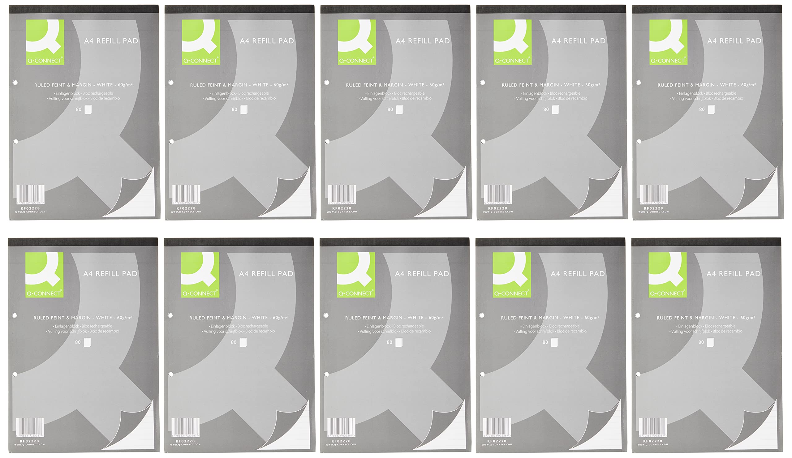 Q-Connect Feint Ruled Margin Head Bound Refill Pad 160 Pages A4 (Pack of 10) KF02228