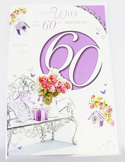 Happy 60th Birthday Wife Card Purple Elegant Lovely Verse Quality