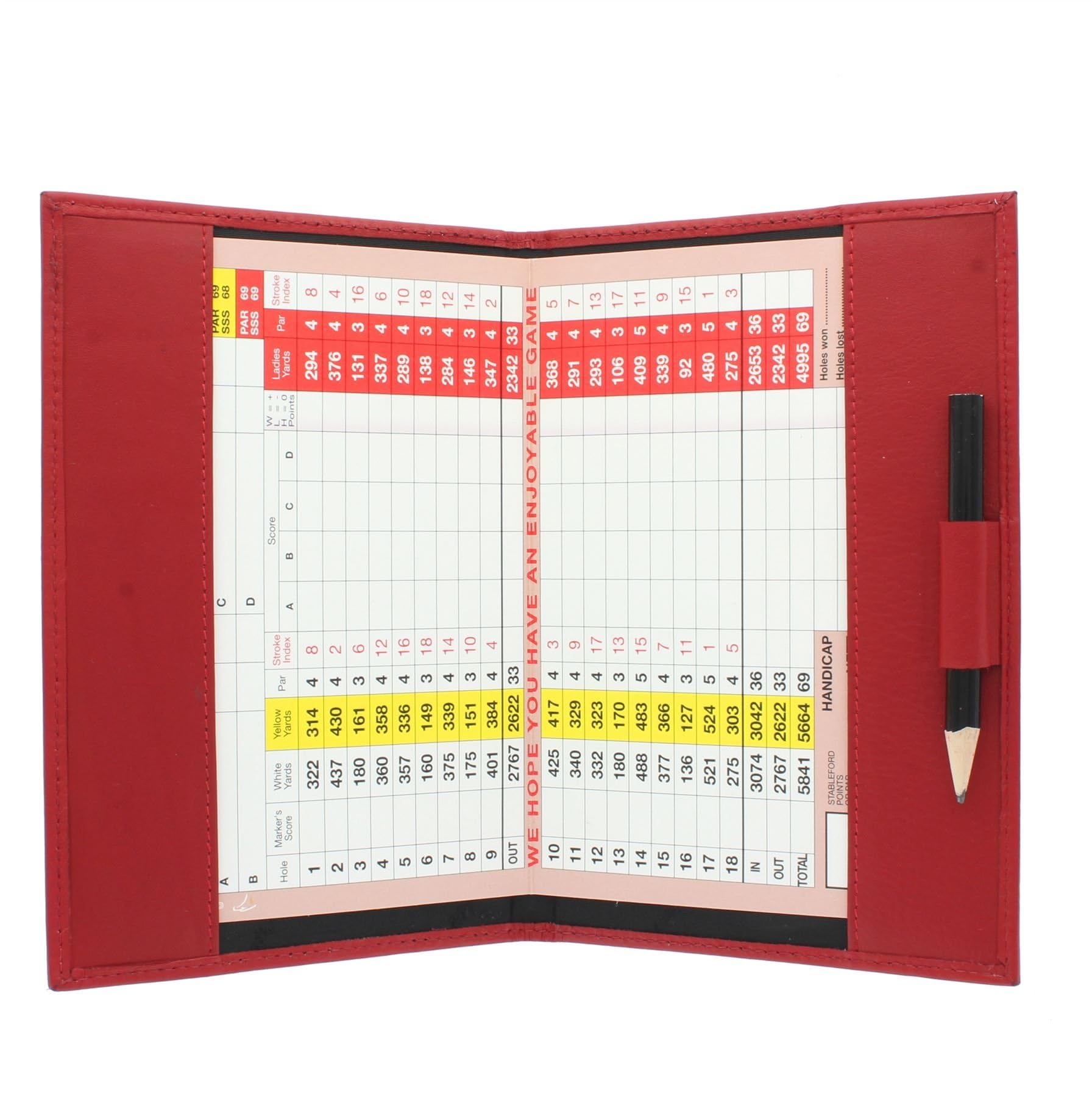 Large Leather Golf Scorecard Holder - for UK, Ireland & European scorecards 2314 Poppy