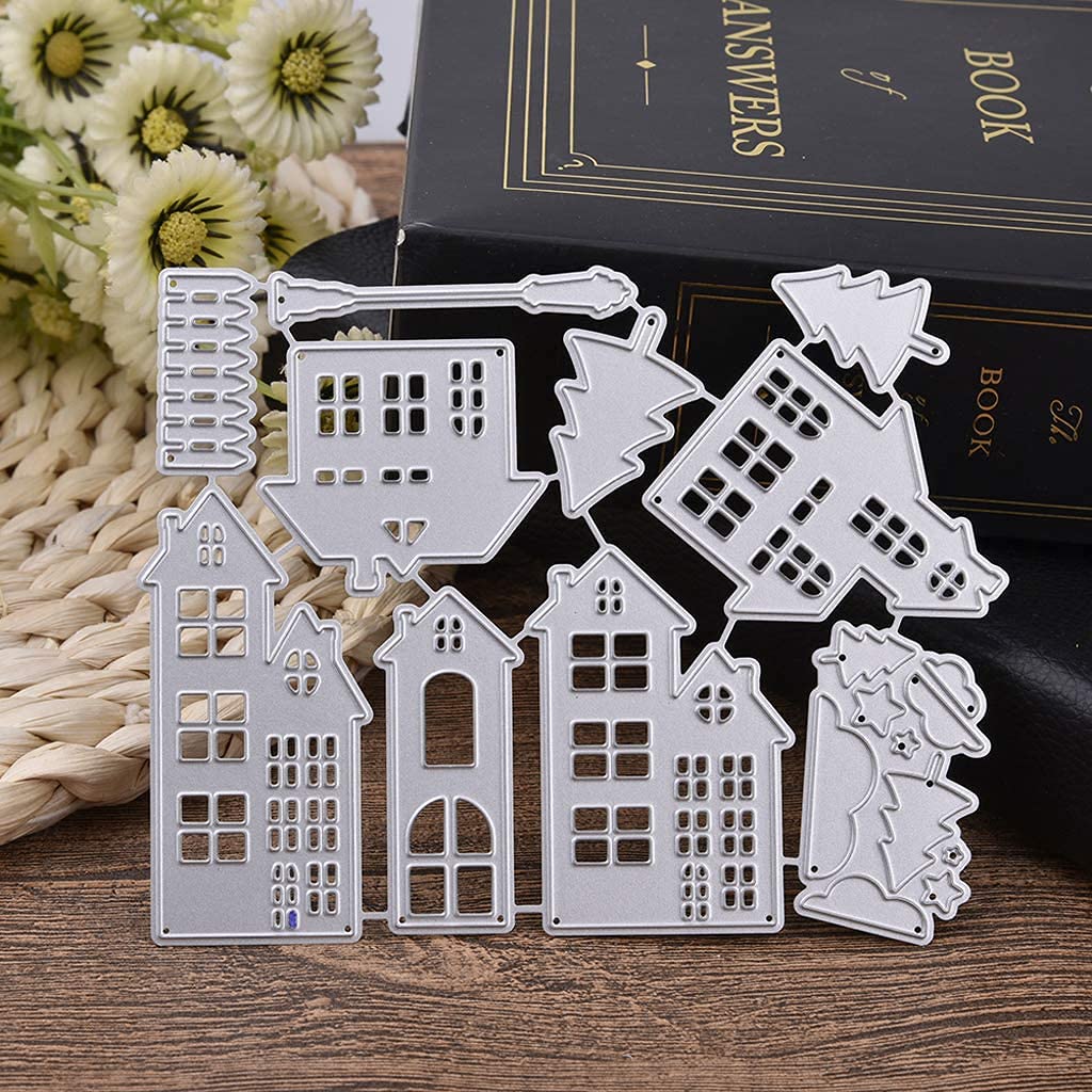 Christmas House Cutting Dies for Card Making，Cutting Dies Cut Stencils for DIY Scrapbooking Photo Album Decorative Embossing Paper Dies for Card Making Templated+Cute Brooch Pin